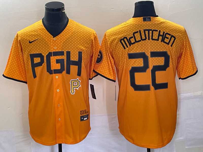 Mens Pittsburgh Pirates #22 Andrew McCutchen Gold 2023 City Connect Stitched Jersey->pittsburgh pirates->MLB Jersey